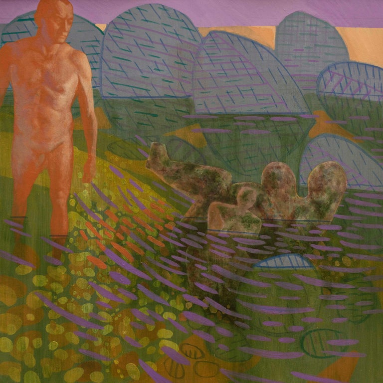 Alexandru Rădvan Figurative Painting - Idols Camouflage by Tide - Contemporary Art, Nude, Male, Green, Orange