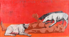 Imperator. Canis - Contemporary, Figurative Painting, Dogs, Human, Red, Myth