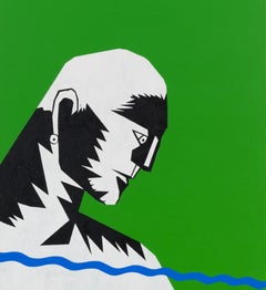 Island for Umberto - Contemporary, Red, Green, Landscape, 21st Century, Painting