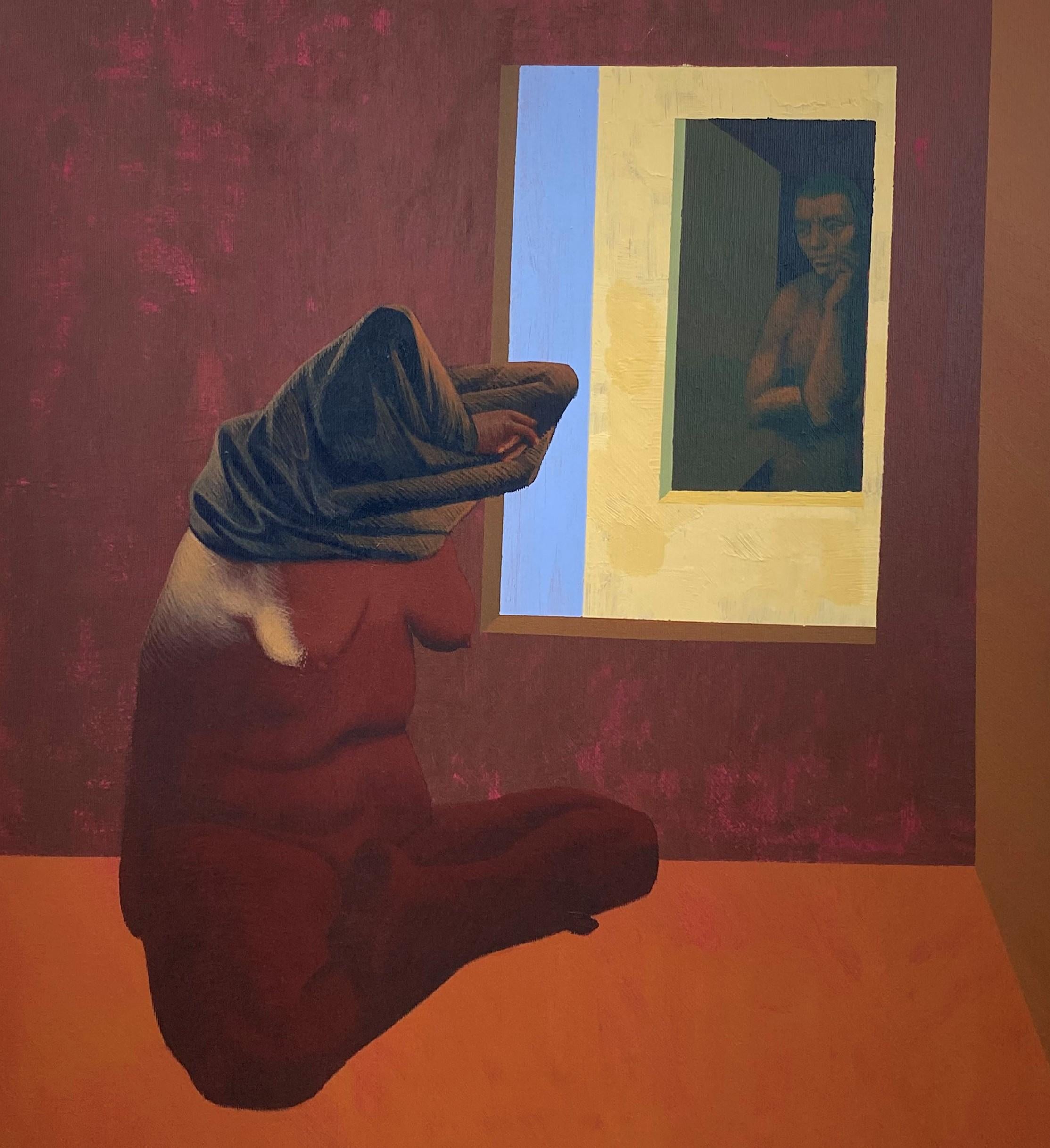 Lockdown - Zeitgenössische Kunst, Gemälde, Paar, Braun, Orange, Gelb, Nude – Painting von Alexandru Rădvan