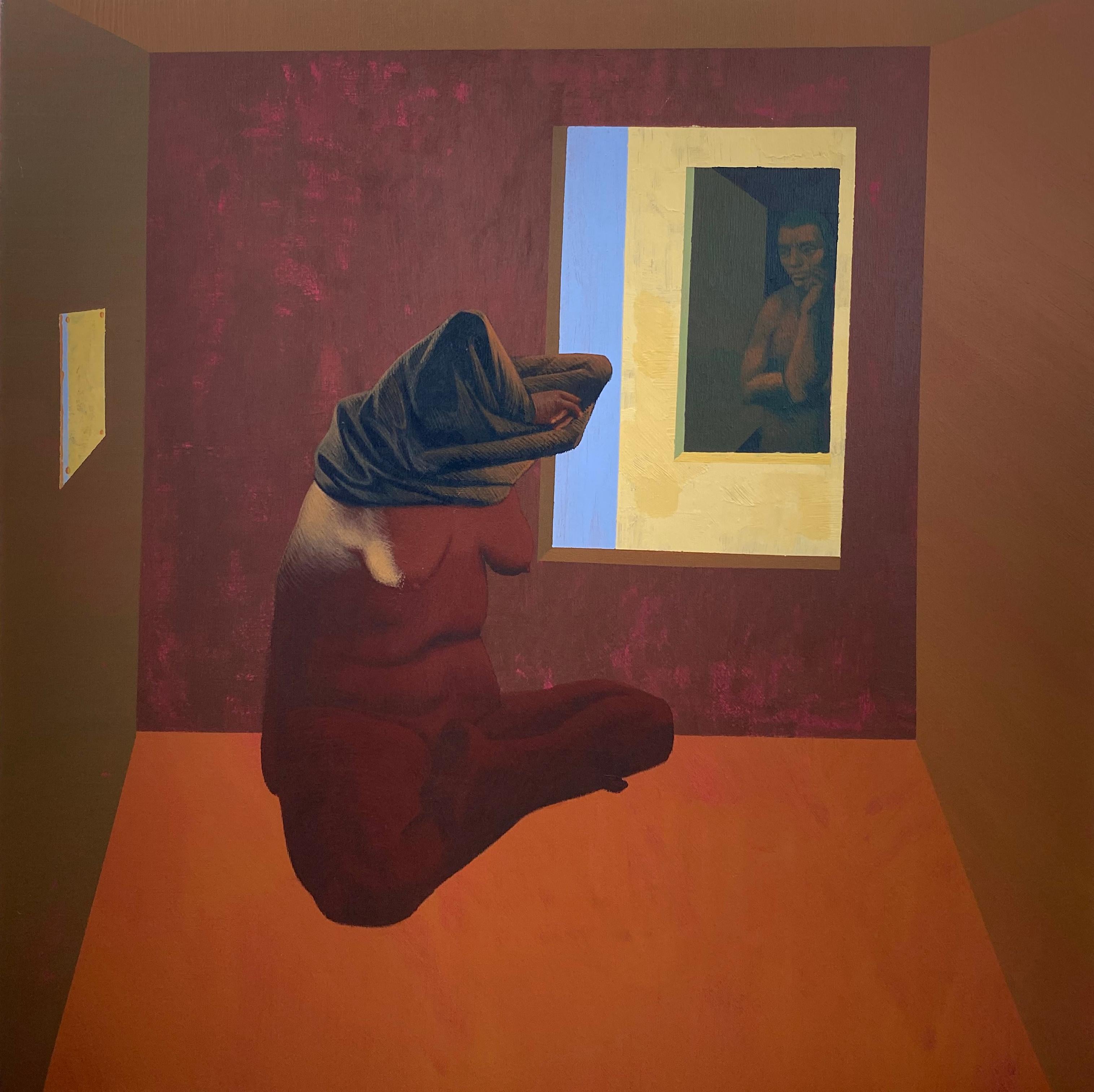 Lockdown - Contemporary Art, Painting, Couple, Brown, Orange, Yellow, Nude