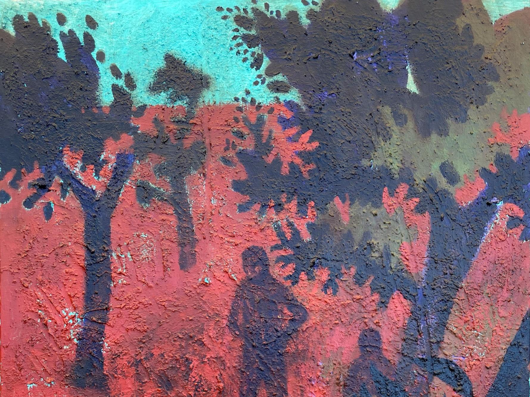 Lovers in an Orchard – Zeitgenössische Kunst, Rot, Natur, Paar, 21. Jahrhundert (Grau), Figurative Painting, von Alexandru Rădvan
