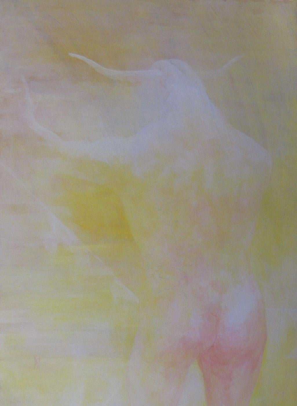 Lux - Contemporáneo, Pintura Figurativa, Pastel, Animal, Enigmático, Amarillo, Mito - Painting de Alexandru Rădvan