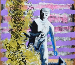 Man with Dogs - 21st Contemporary Art, Cardboard, Landscape, Figurative