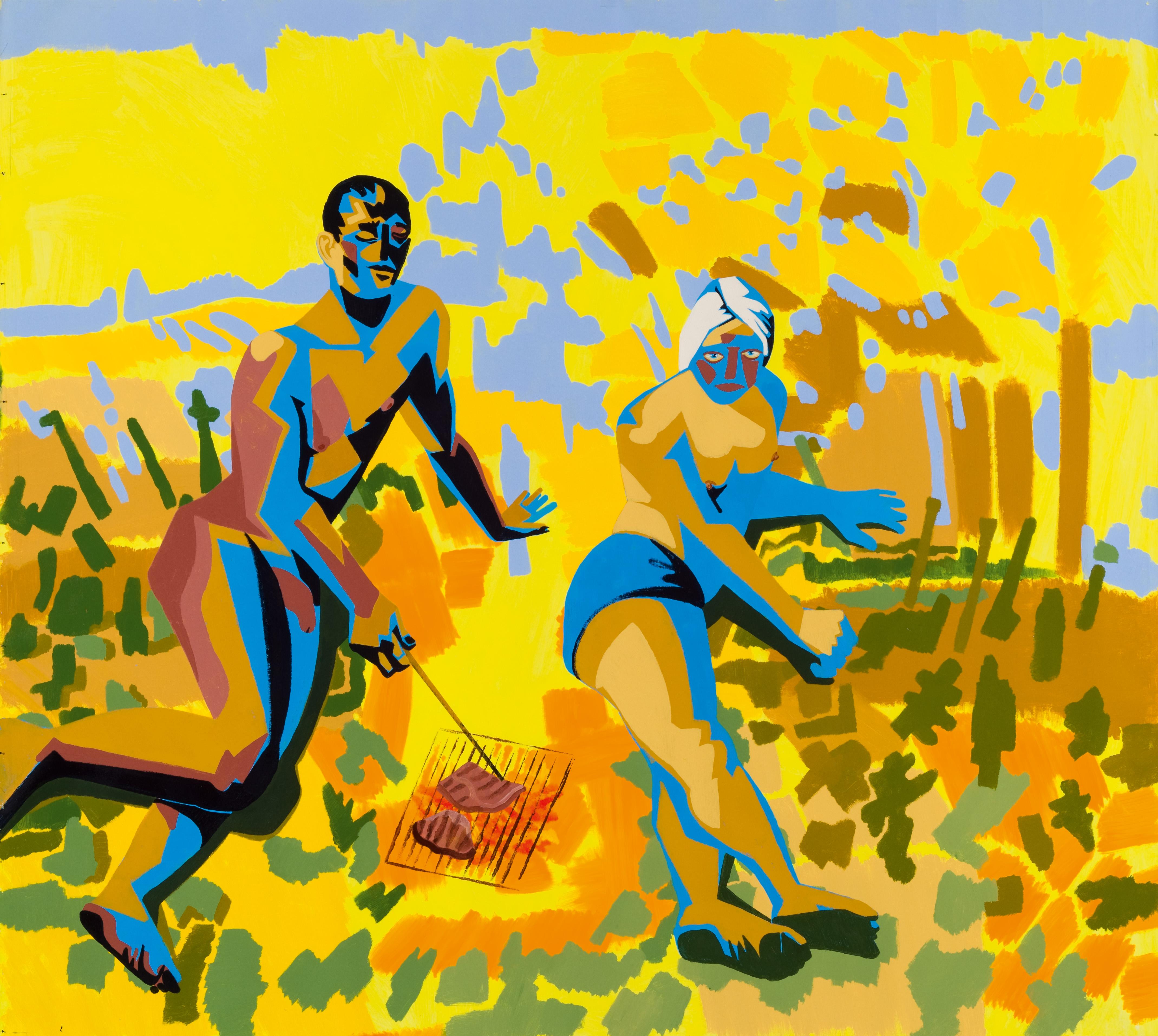 May we live in interesting times - Contemporary, Couple, BBQ, Yellow, Figurative