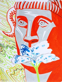 Mythological II (Faun) - 21st Century, Red, Blue, Flower, Myth, Contemporary Art