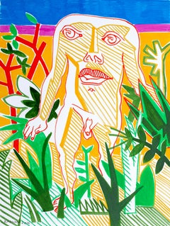 Mitologico V (Blem) - 21° secolo, Nudo, Giallo, Verde, Natura, Mito