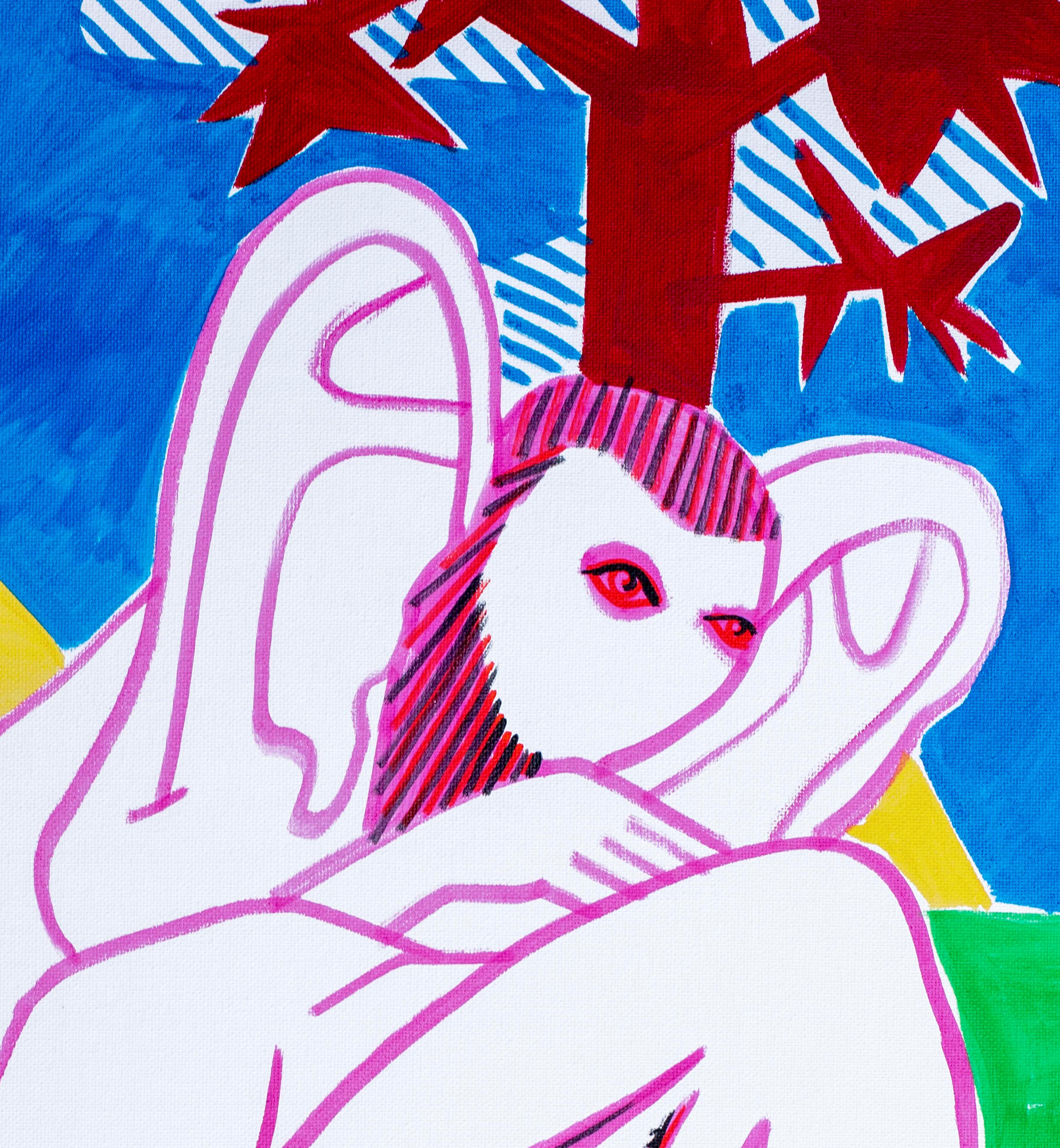 Mythological VI (Panot and Blem) - Contemporary Art, Blue, Green, Nude, Pink - Painting by Alexandru Rădvan
