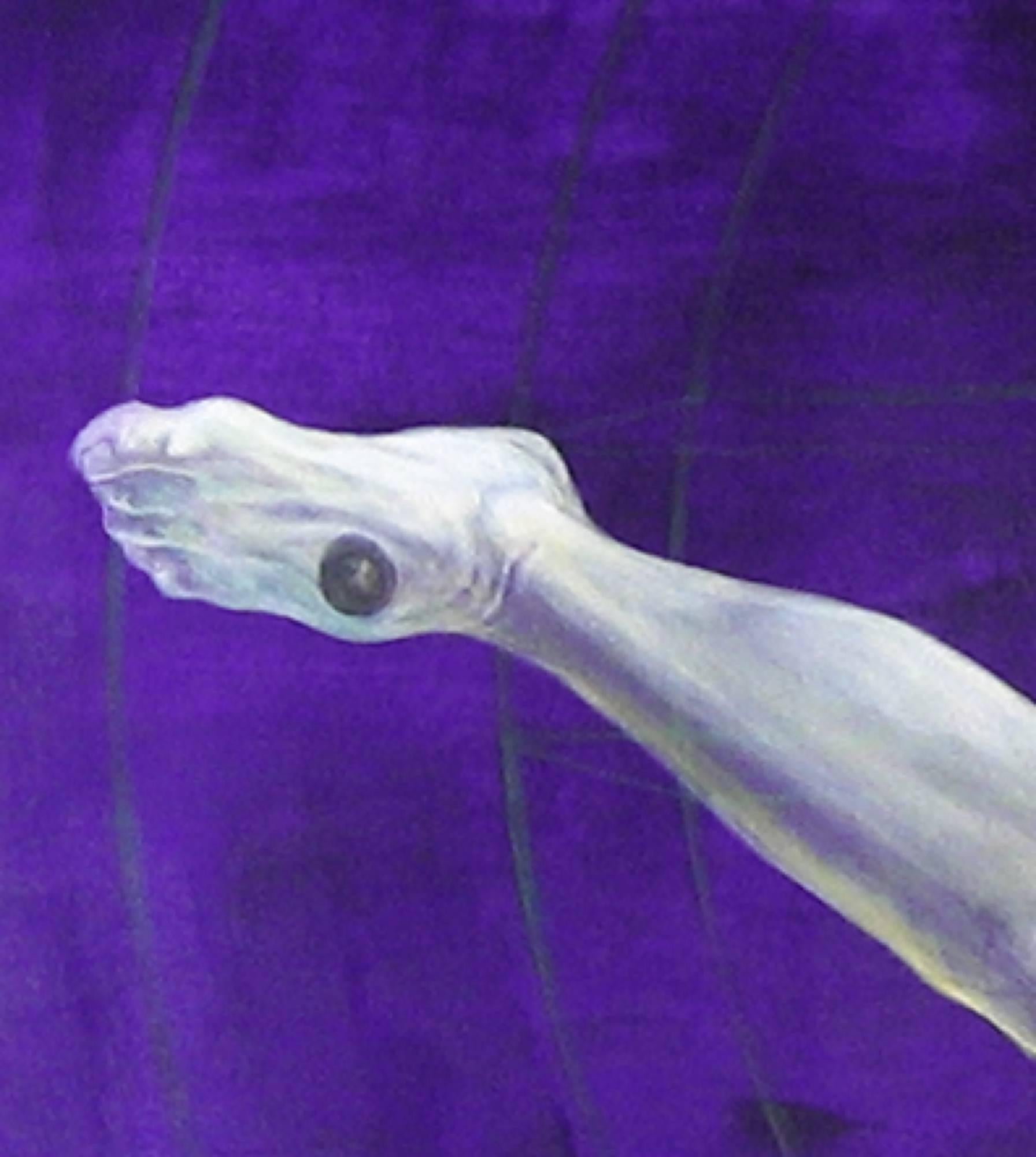 Na kinonikn sistima - 21e siècle, peinture figurative, violette, acrylique - Violet Figurative Painting par Alexandru Rădvan