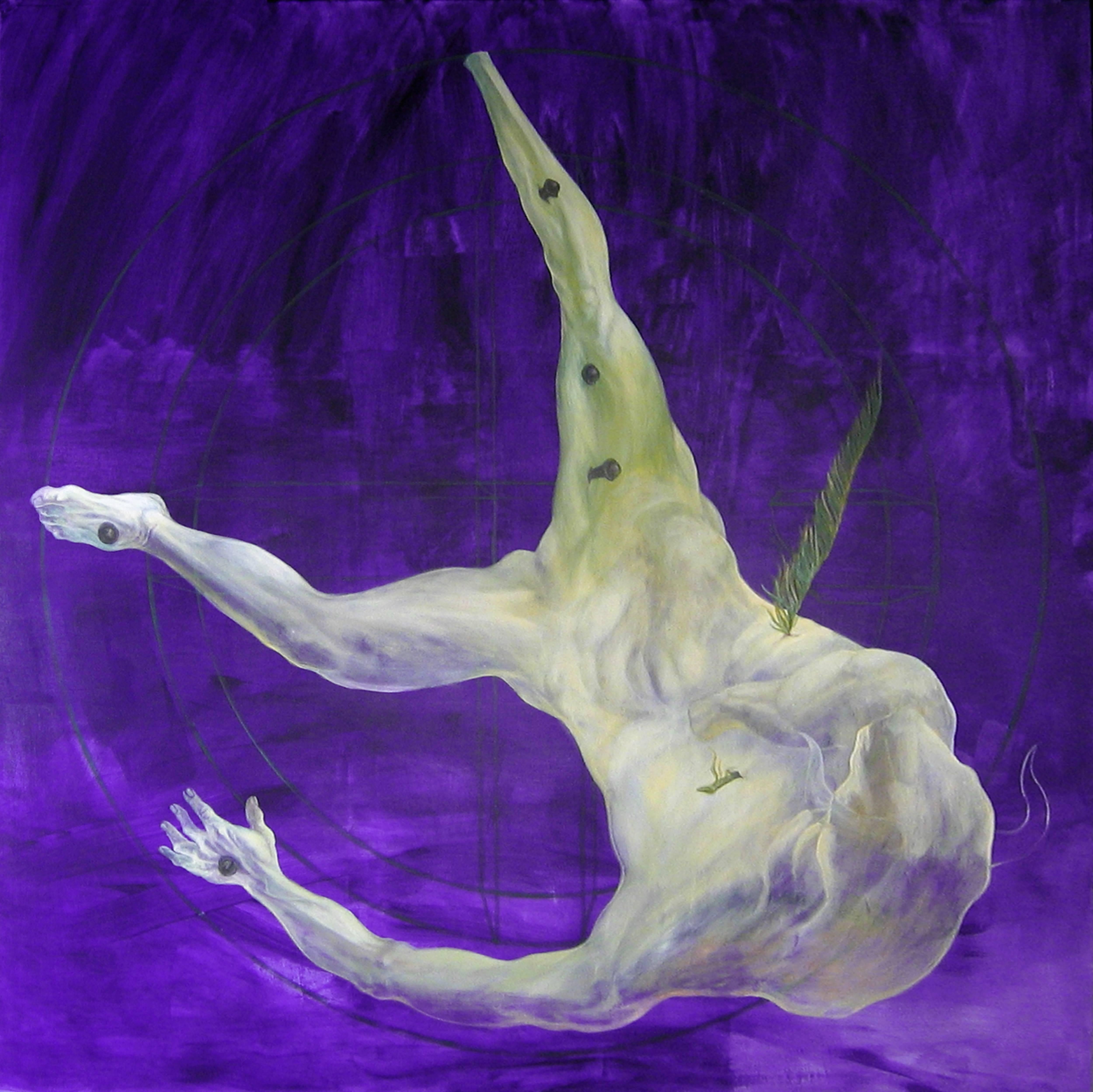 Figurative Painting Alexandru Rădvan - Na kinonikn sistima - 21e siècle, peinture figurative, violette, acrylique