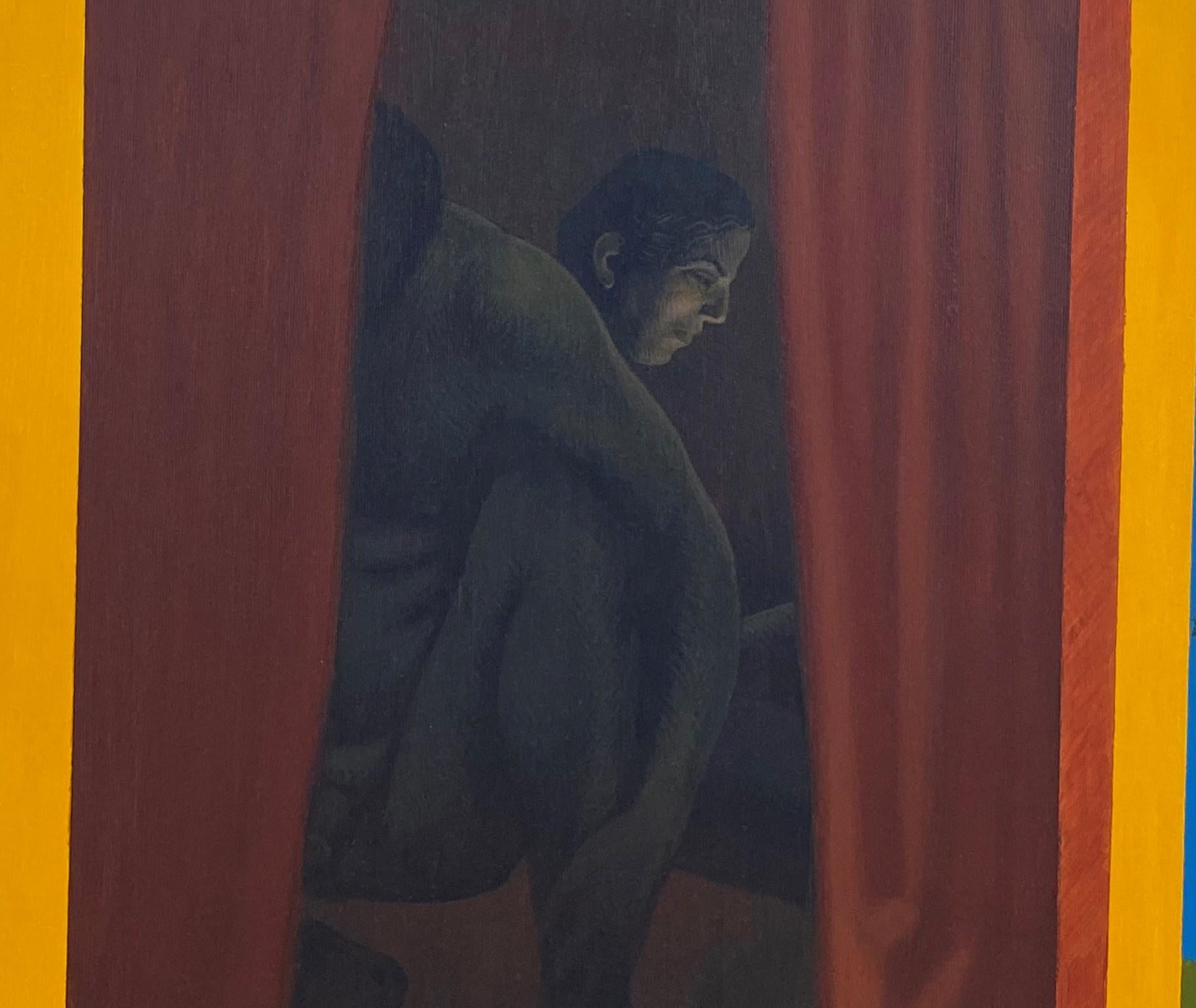 Pandemia - 21° secolo, Blu, Giallo, Verde, Uomo, Solitudine, Coppia - Nude Painting Nero di Alexandru Rădvan