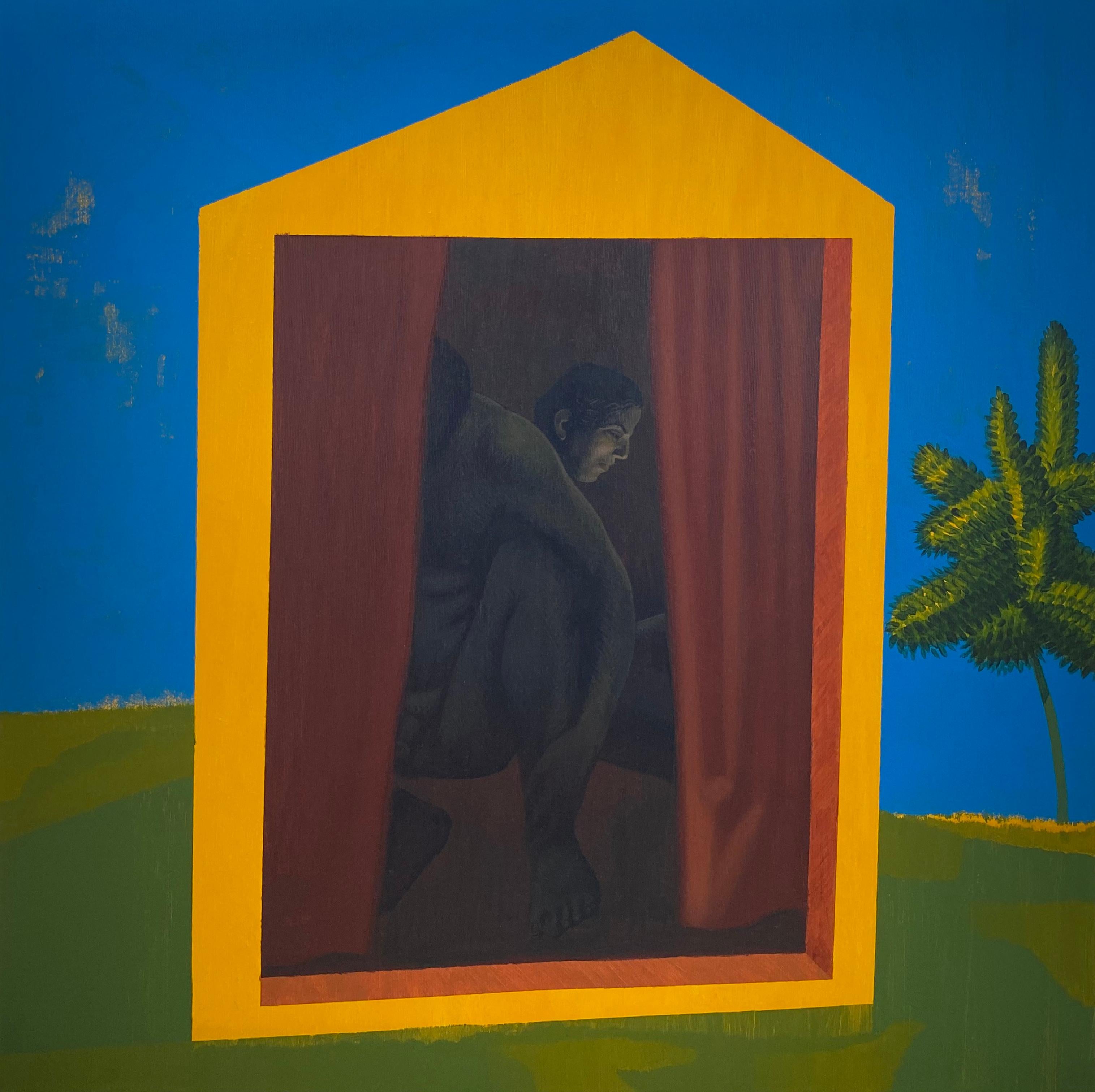 Nude Painting di Alexandru Rădvan - Pandemia - 21° secolo, Blu, Giallo, Verde, Uomo, Solitudine, Coppia