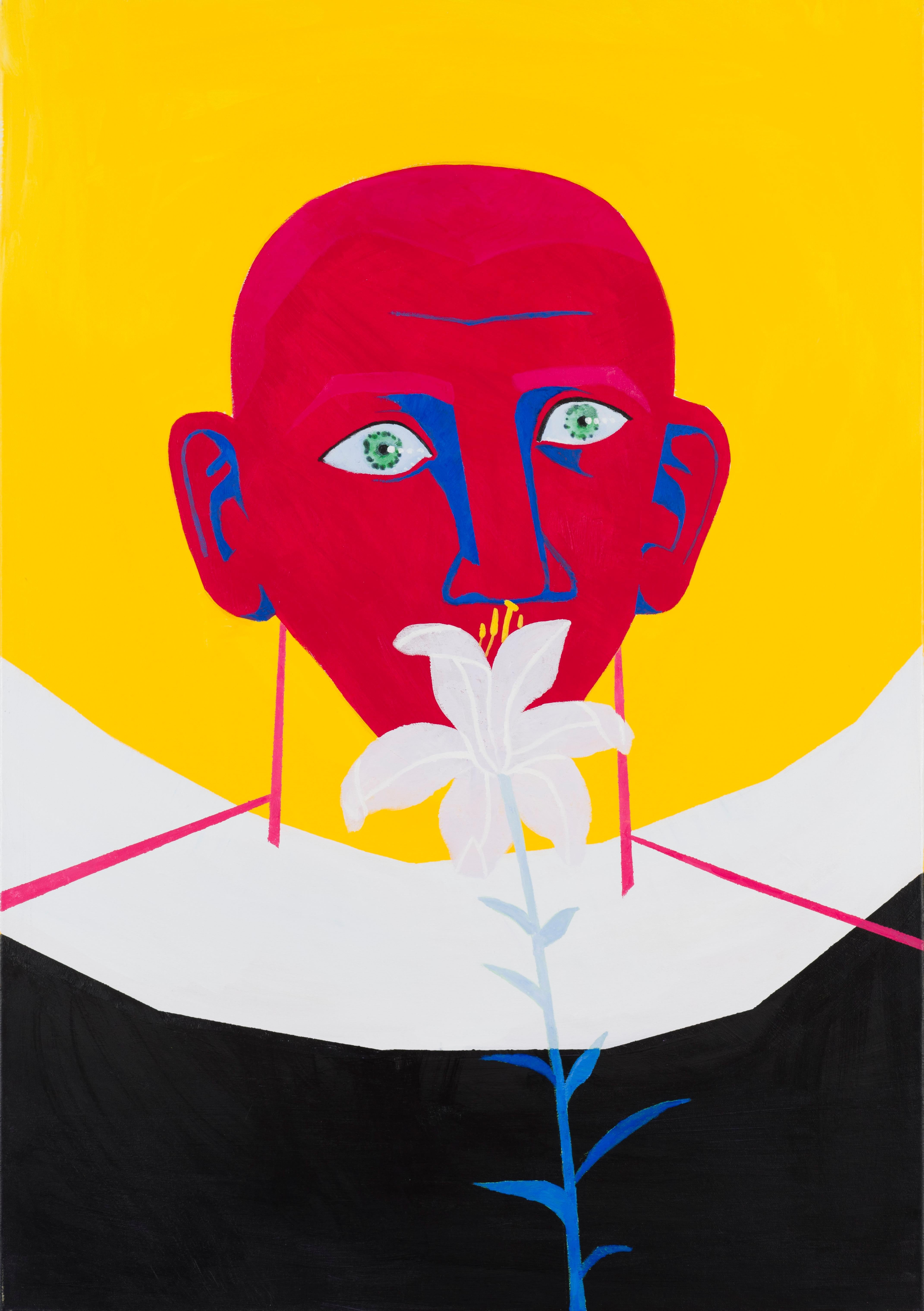 Poetic - Contemporary Art, Yellow, Red, Flower, 21st Century, Portrait, Diptych - Painting by Alexandru Rădvan