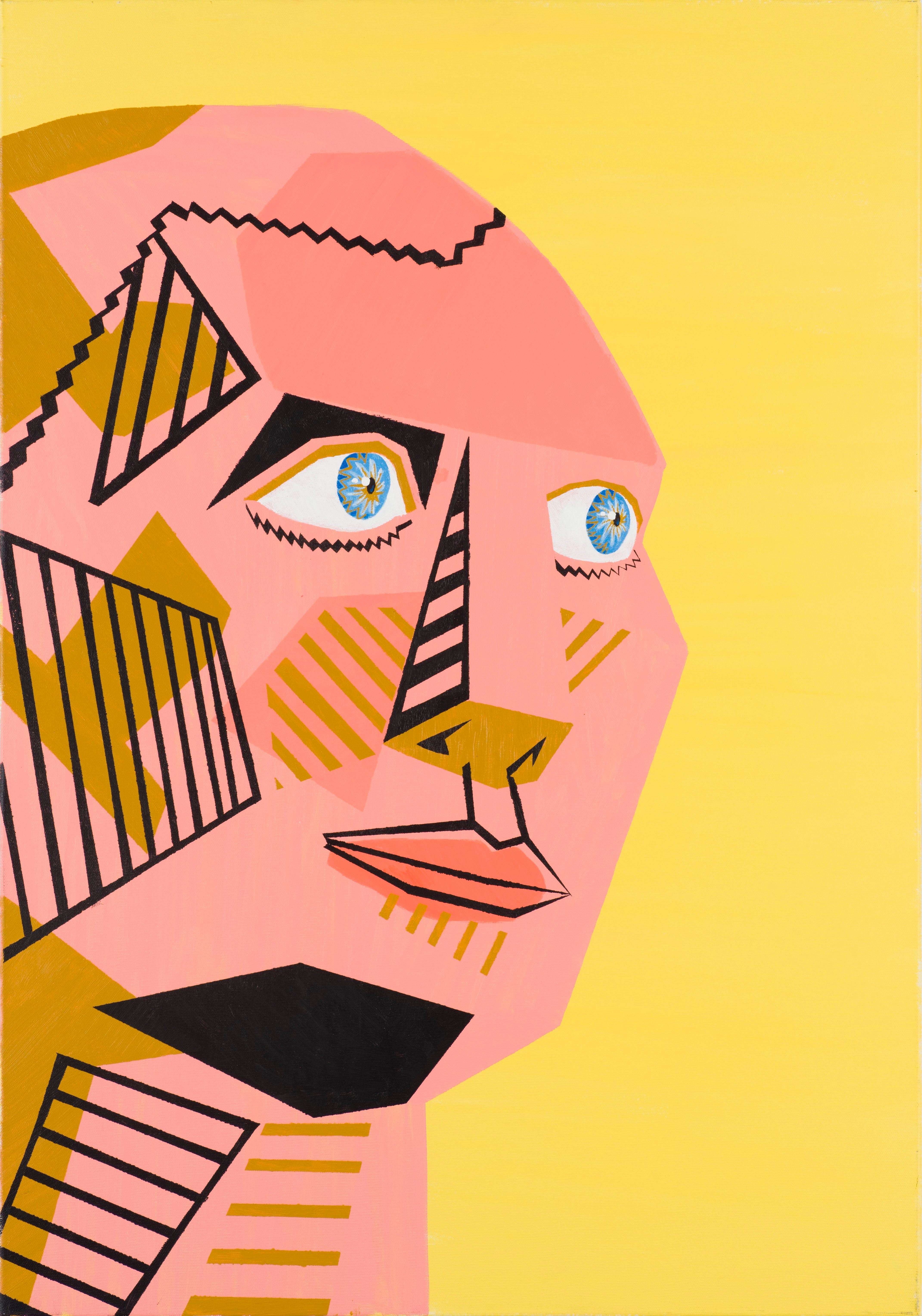 Poetic - Contemporary Art, Yellow, Red, Flower, 21st Century, Portrait, Diptych - Orange Figurative Painting by Alexandru Rădvan