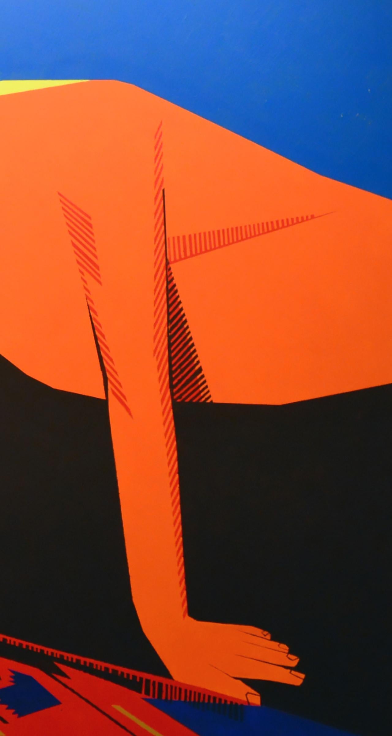 Prokofiev - Contemporáneo, Azul, Naranja, Agua, Pintura Figurativa, Árboles, Humano en venta 1