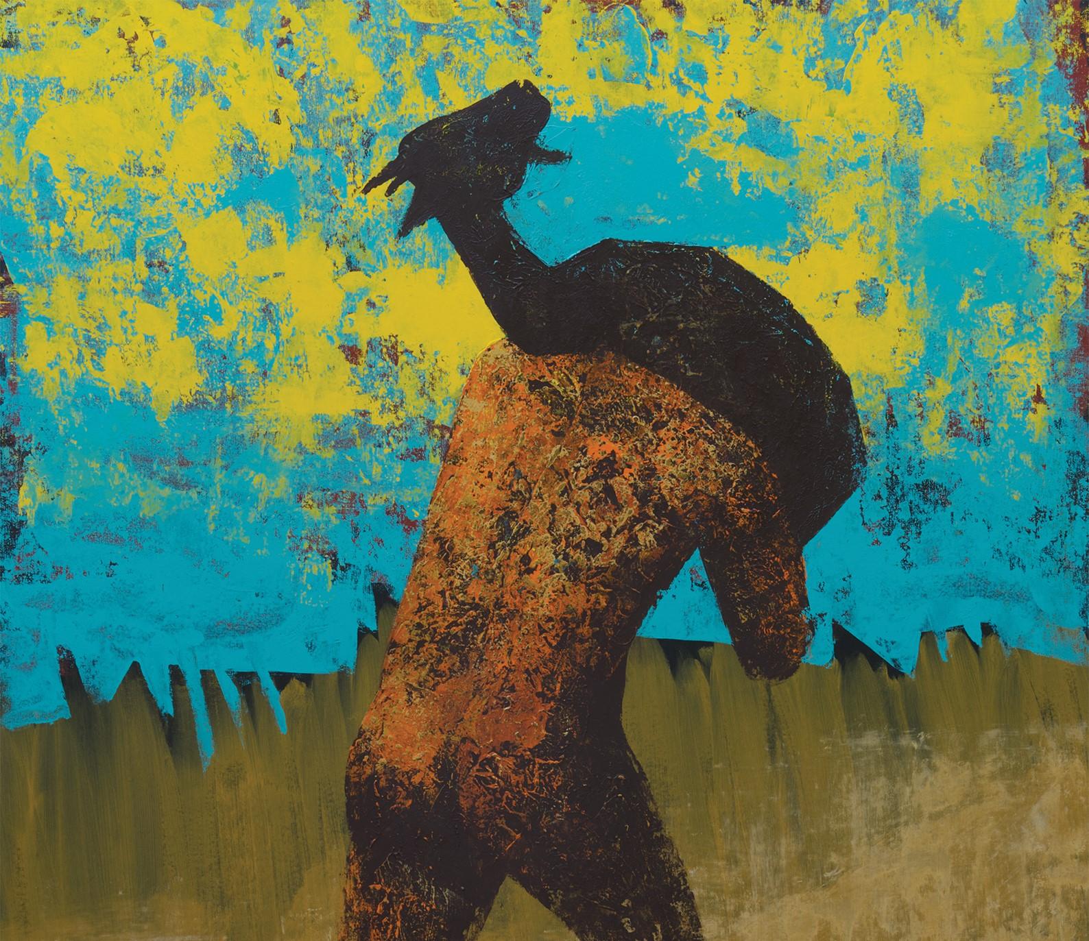 Pseudo Hercules - Man, 21st Century, Mythological, Yellow, Animal - Painting by Alexandru Rădvan