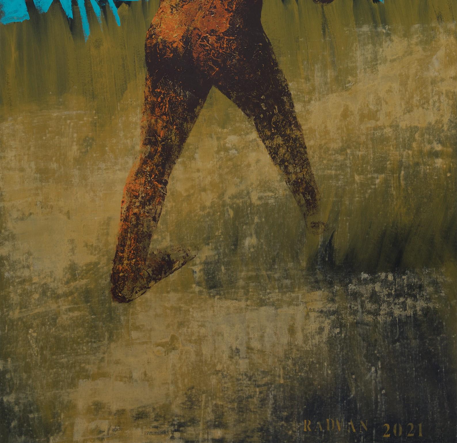 Pseudo Hercules - Man, 21st Century, Mythological, Yellow, Animal - Brown Animal Painting by Alexandru Rădvan