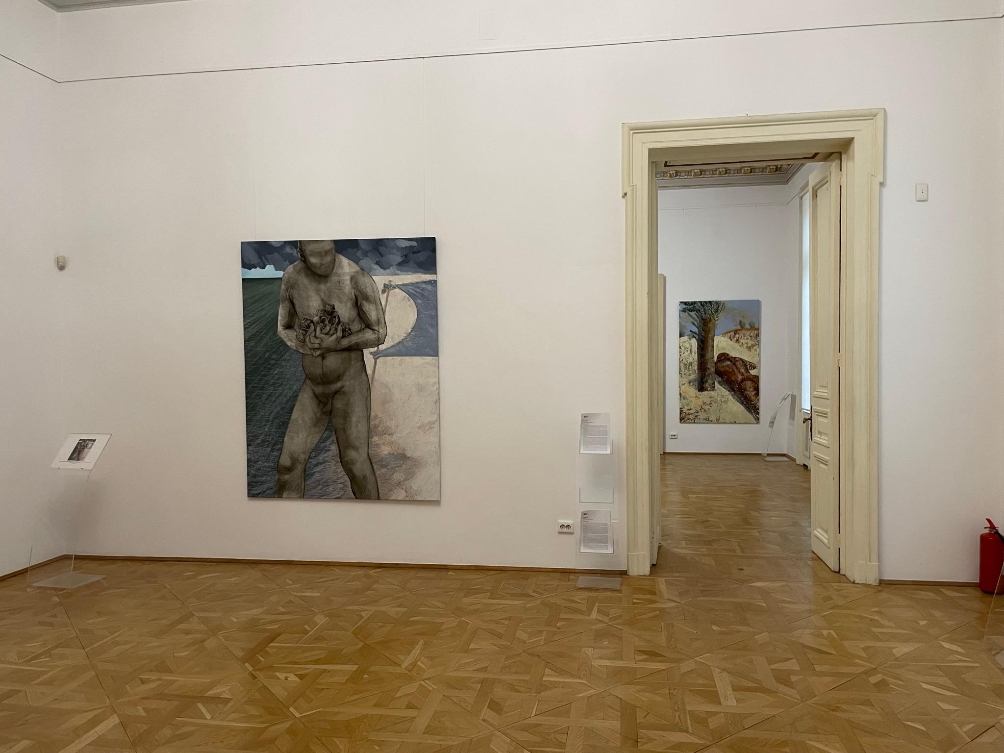 Rapanas, Incoming Storm e Colossus - figurativo, nudo, uomo, spiaggia, grigio, blu in vendita 2