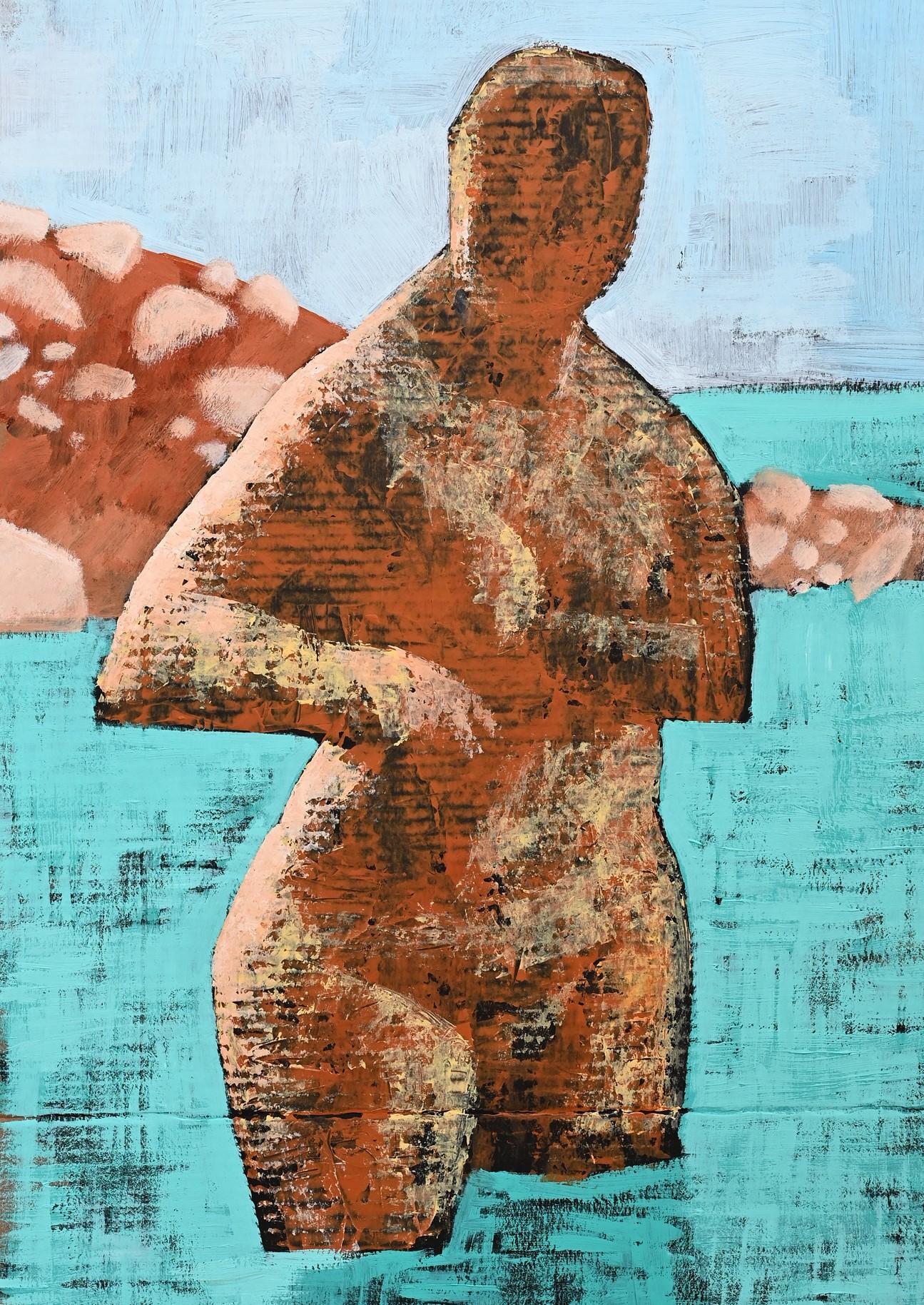 Red Dirt & Sea - 21st Century, Water, Nude, Landscape, Figurative - Contemporary Painting by Alexandru Rădvan