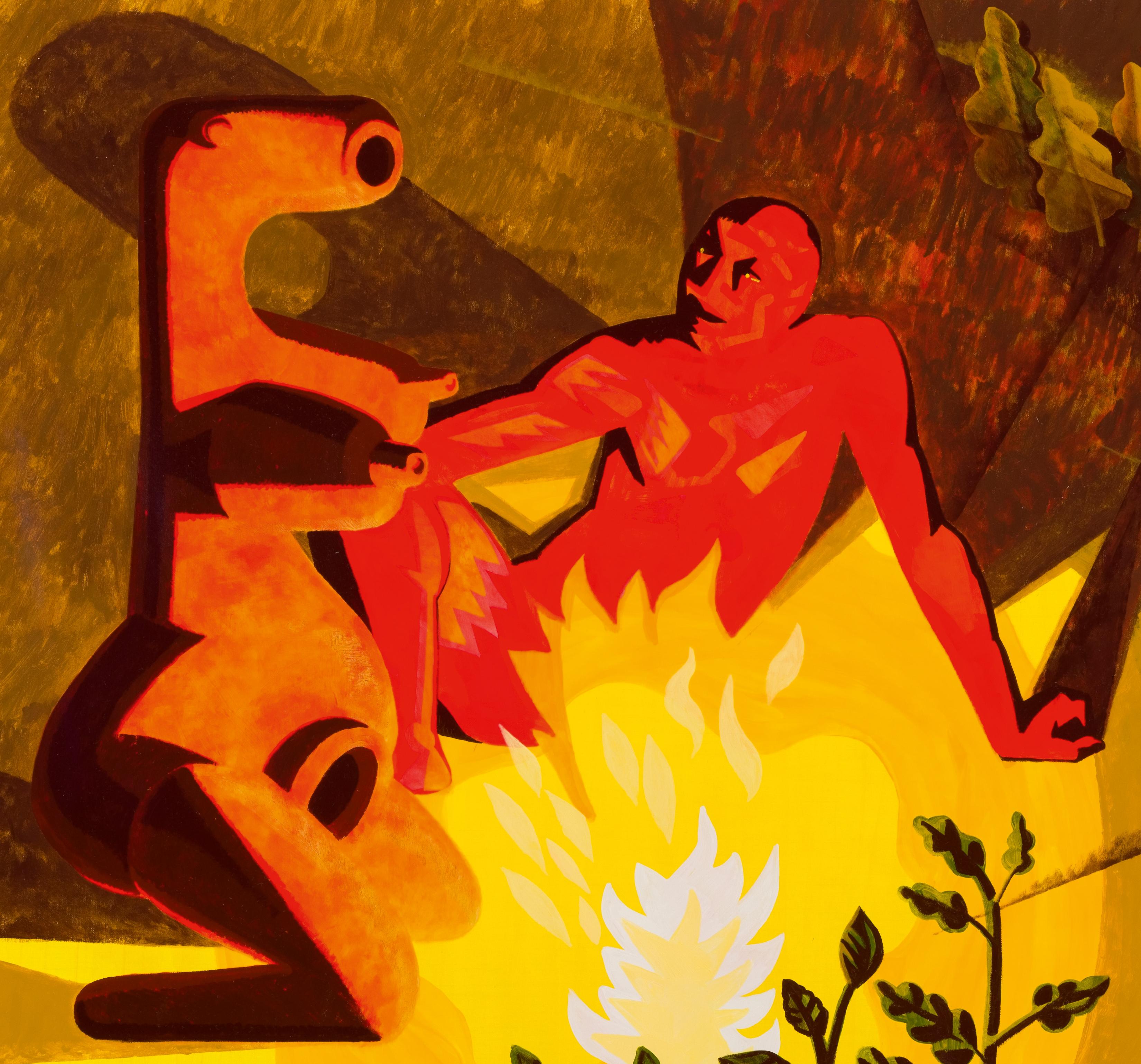 Remembering a Great Love - Contemporary, Fire, Prometheus, Couple, Nude, Myth - Painting by Alexandru Rădvan