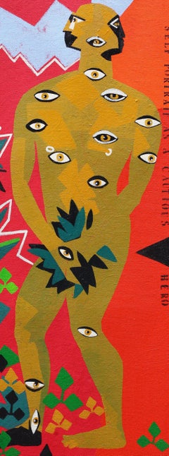 Self-portrait as a Cautious Hero - 21st Century, Red, Eyes, Human, Figurative