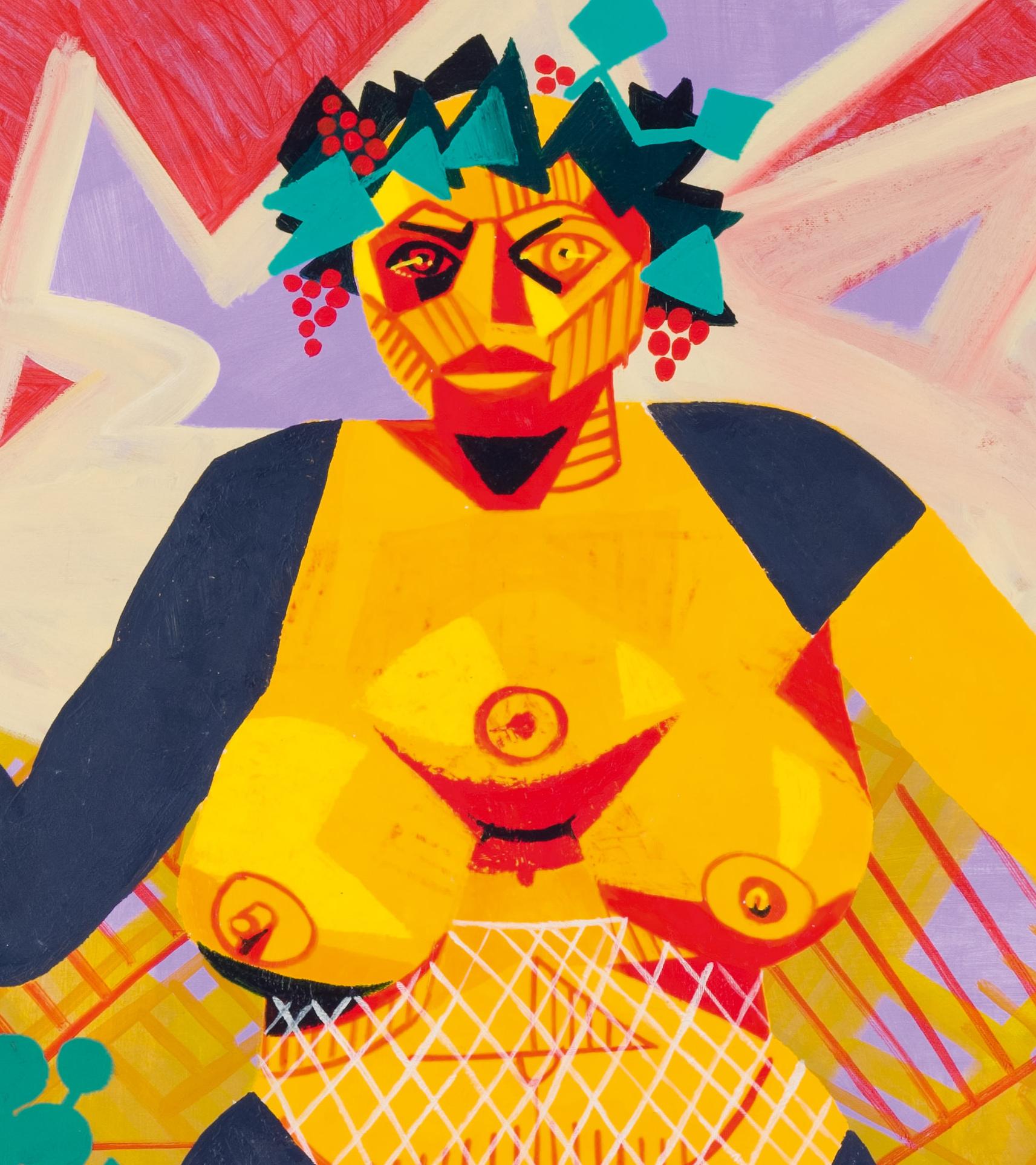 Self Portrait as a Super Ancient Goddess (autoportrait d'une déesse ancienne) - 21e siècle, jaune, vert, humain - Contemporain Painting par Alexandru Rădvan