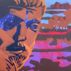 Self Portrait as Ancient Philosopher - 21st Century, Male Portrait, Blue, Pink