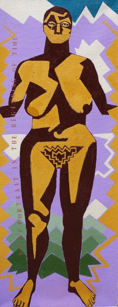 Selbstporträt „Der Beginn der Zeit“ – zeitgenössisch, weiblich, violett, gelb