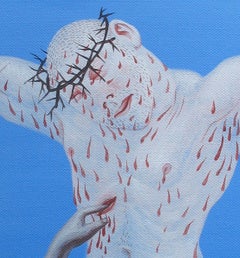 Small Christ 2 - 21st Century, Figurative Art, Blue, Contemporary, Painting