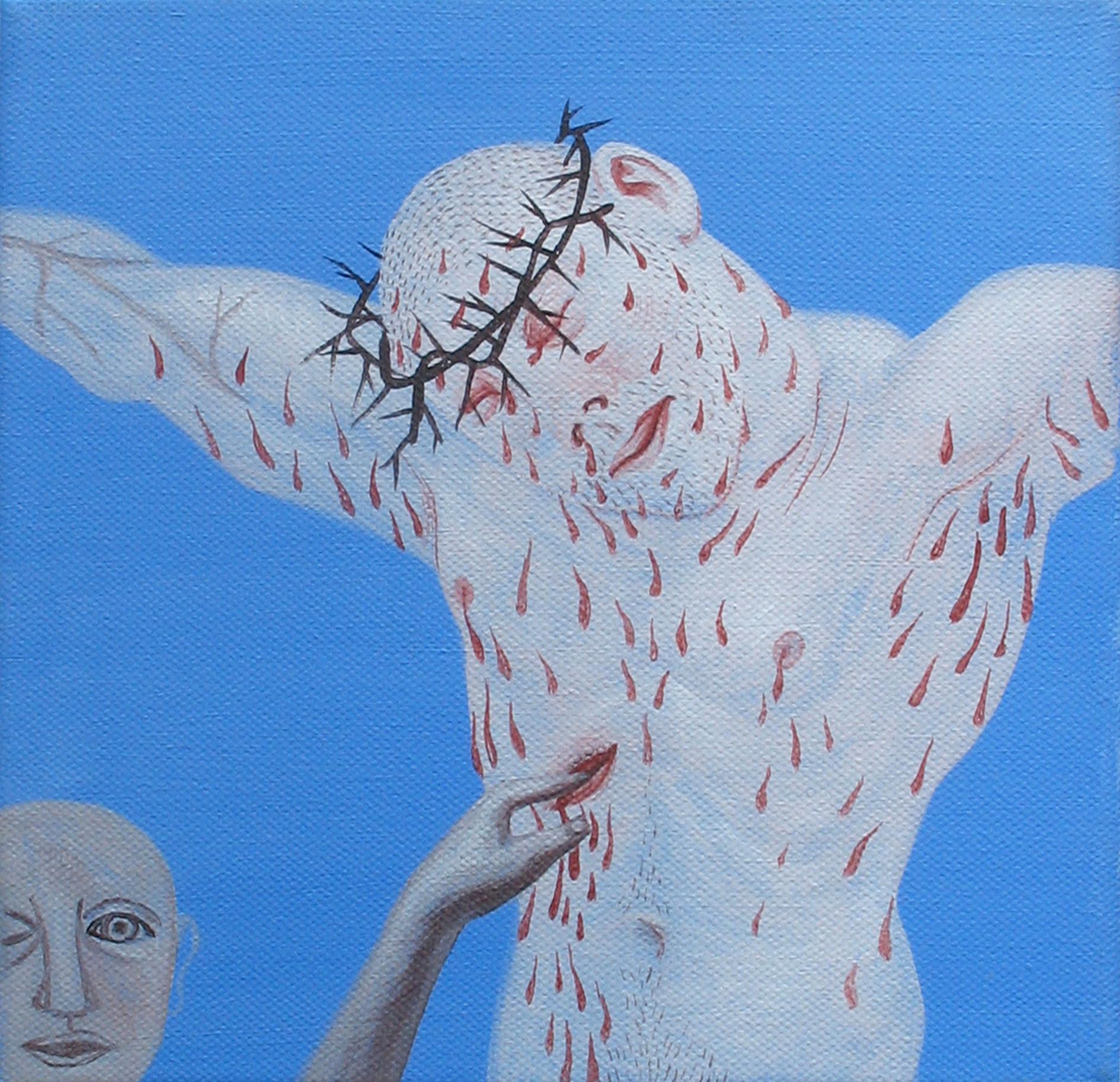 Petit Christ 2 - 21e siècle, Art figuratif, bleu, contemporain, peinture