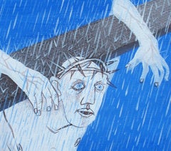 Small Christ 3 - Contemporary Art, Figurative, Painting, Blue