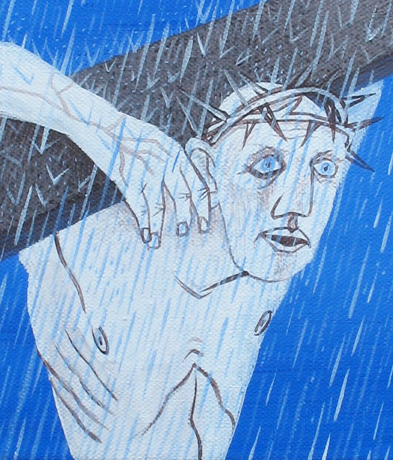 Kleiner Christus 3 – Zeitgenössische Kunst, figurativ, Gemälde, blau (Blau), Figurative Painting, von Alexandru Rădvan
