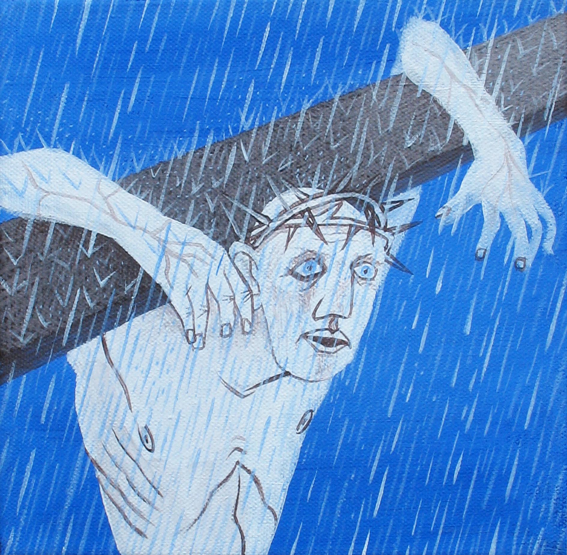 Alexandru Rădvan Figurative Painting – Kleiner Christus 3 – Zeitgenössische Kunst, figurativ, Gemälde, blau