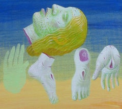 Pequeño Cristo 5 - Arte Contemporáneo, Figurativo, Pintura, Divino, Azul, Verde
