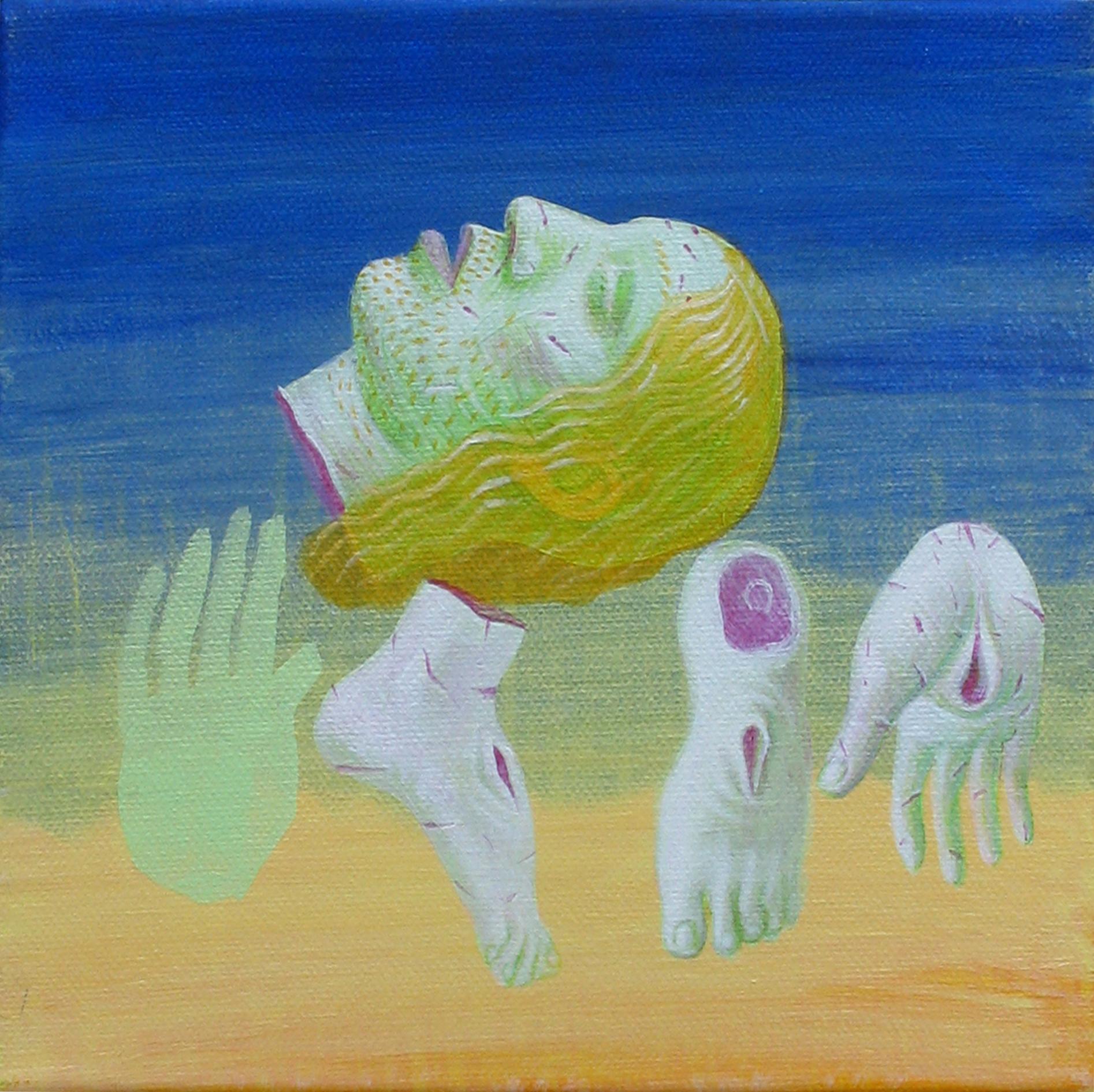Kleiner Christus 5 – Zeitgenössische Kunst, figurativ, Gemälde, Divine, Blau, Grün