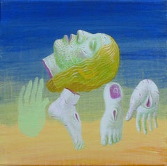Pequeño Cristo 5 - Arte Contemporáneo, Figurativo, Pintura, Divino, Azul, Verde