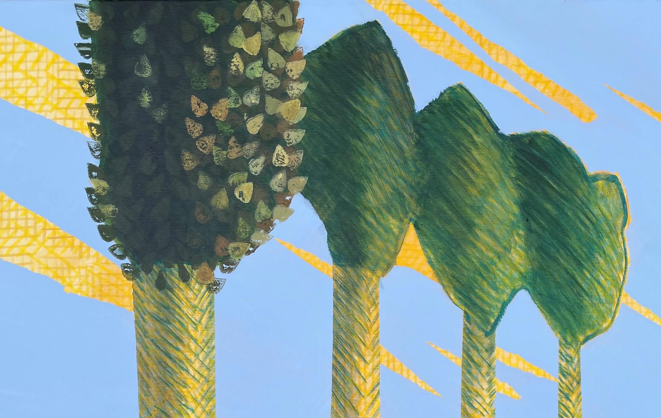 Süd - Zeitgenössisch, Gelb, Blau, Grün, Nude, Wasser, Sommer, Bäume – Painting von Alexandru Rădvan
