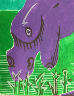 Strana donna I - Contemporaneo, Nudo, Verde, Viola, Femmina, Figurativo