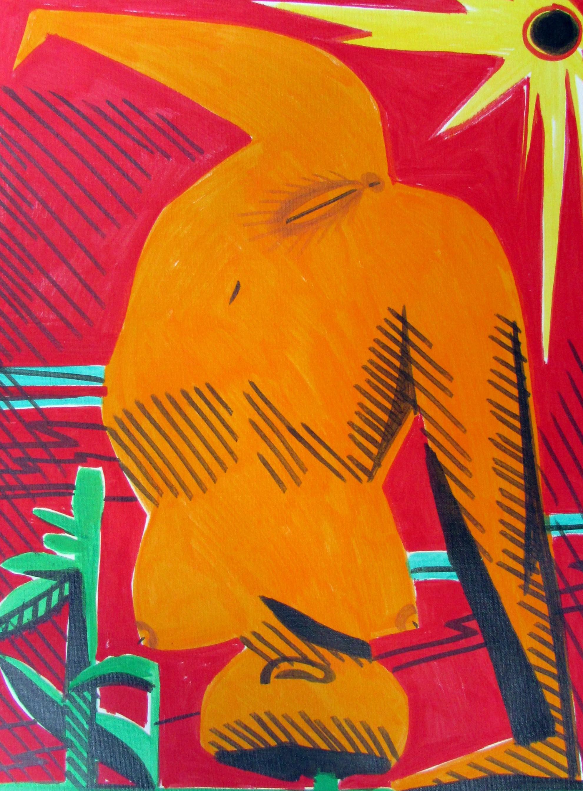 Strange women V - Contemporary, Nude, Female, Sun, Orange, Red, Figurative Art - Painting by Alexandru Rădvan
