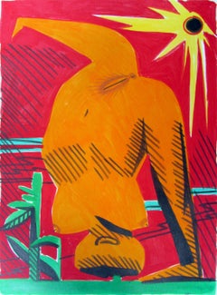 Femmes étranges V - Contemporain, Nu, Femme, Soleil, Orange, Rouge, Art figuratif