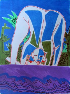 Strange women VIII - 21st Century, Figurative Art, Nude, Blue, Nature, Female