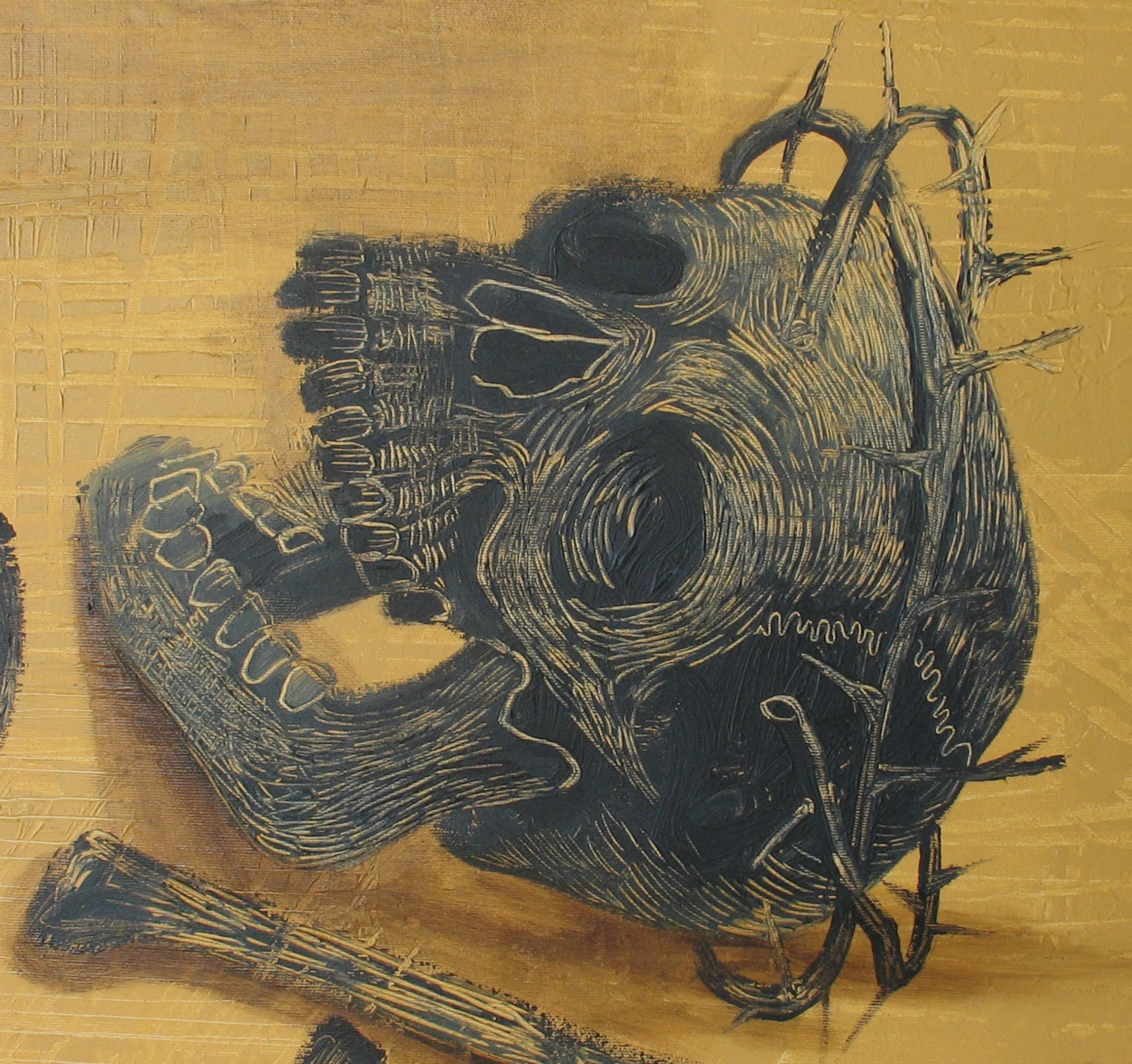 Sunday - Contemporary Art, Skull, Figurative Painting, 21st Century, Yellow For Sale 2