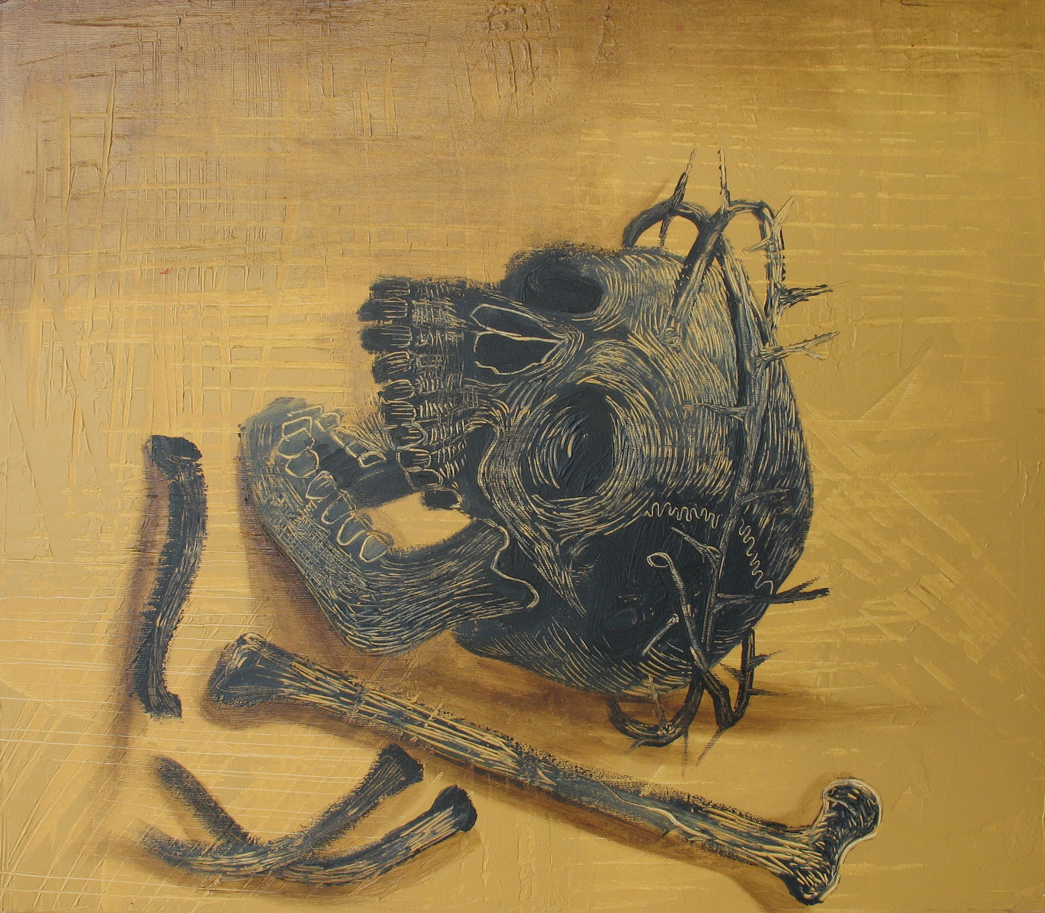 Sunday - Contemporary Art, Skull, Figurative Painting, 21st Century, Yellow