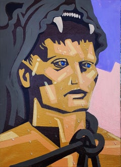 Ercole sudato - 21° secolo, Eroe, Guerriero, Leone, Giallo, Rosa, Occhi blu