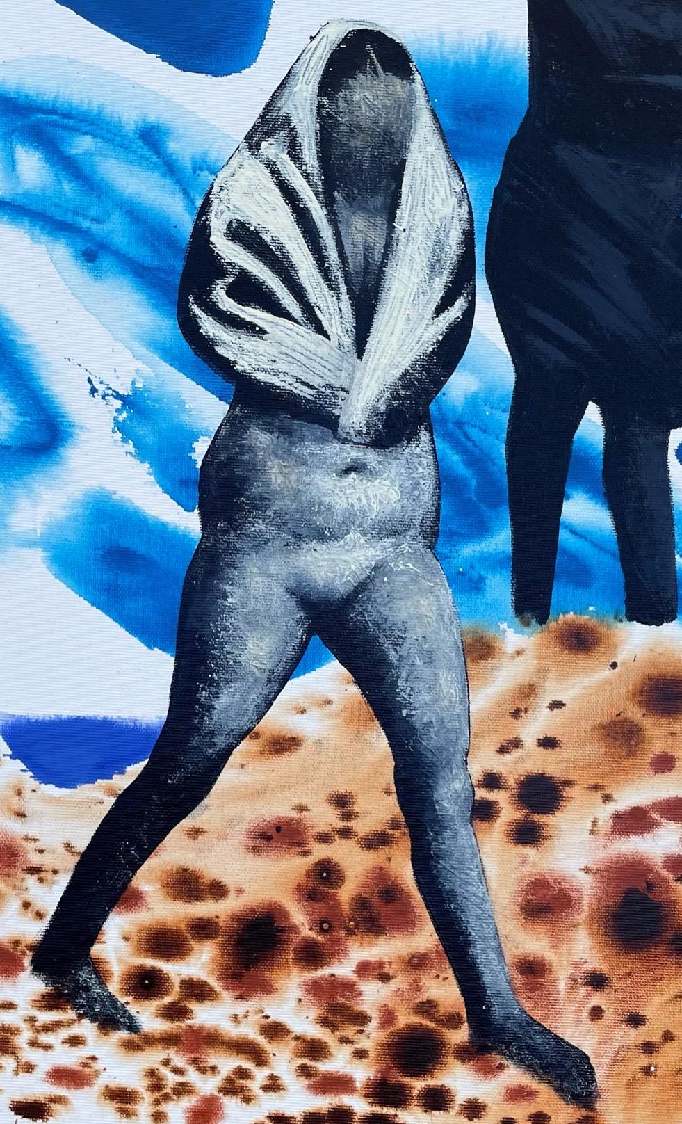 Three Women - Contemporary Art, Blue, Nude, Female, Summer, Sand, 21st Century - Painting by Alexandru Rădvan