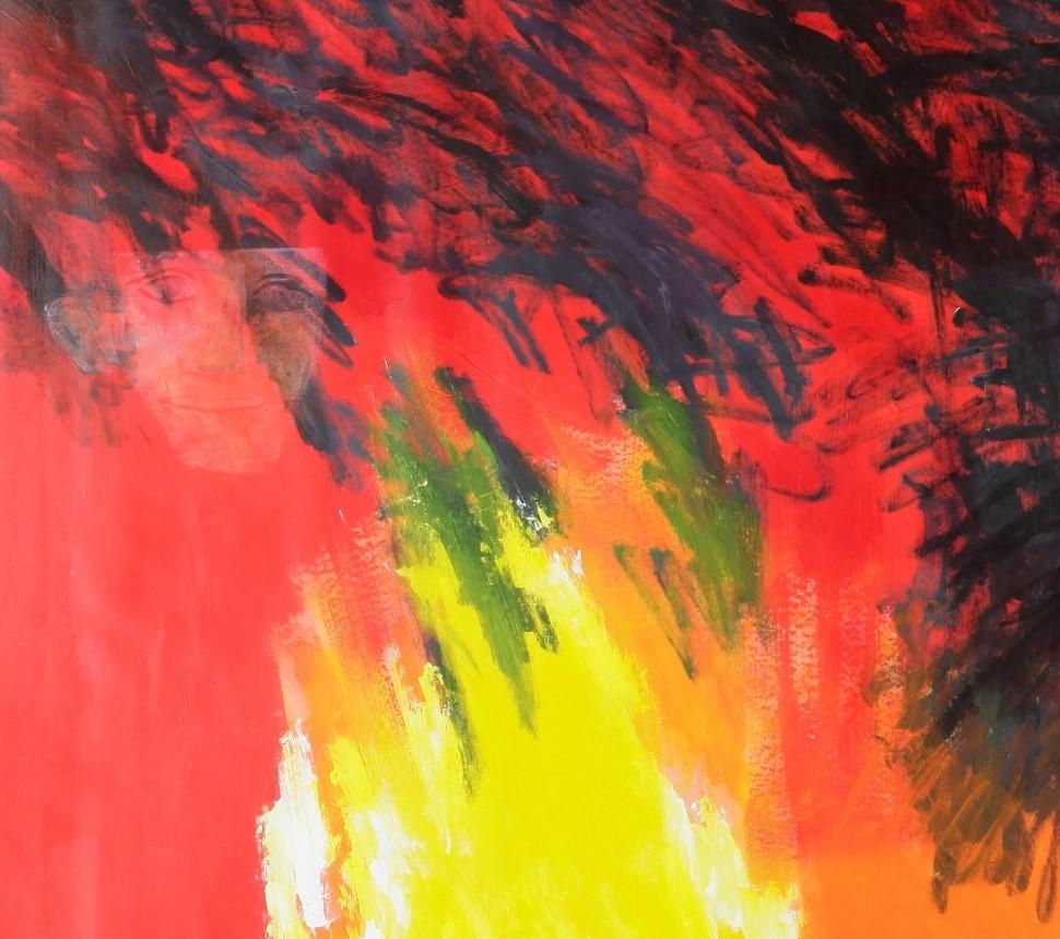 Two Friends - Contemporary, Red, Figurative Painting, 21st Century, Fire, Yellow For Sale 2