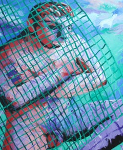 Untitled - Contemporary Art, Male, Nude, Figurative Art, Mood, Green, Violet