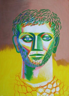 Sans titre - Art contemporain, jaune, vert, portrait d'homme, homme, XXIe siècle