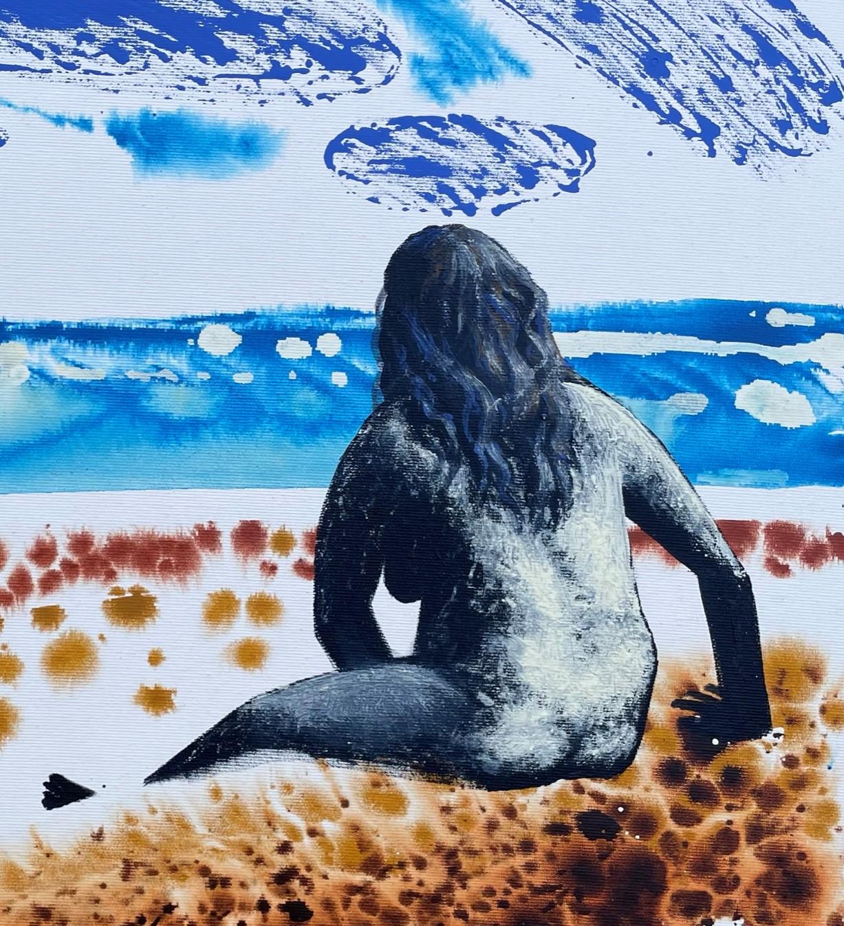 Women at the Black Sea - 21st Century, Sea, Nude, Nature, Blue, Sun, Sand - Painting by Alexandru Rădvan