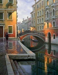 Peinture à l'huile d'Alexei Butirskiy, "Sound of Silence", pont du soir de Venise